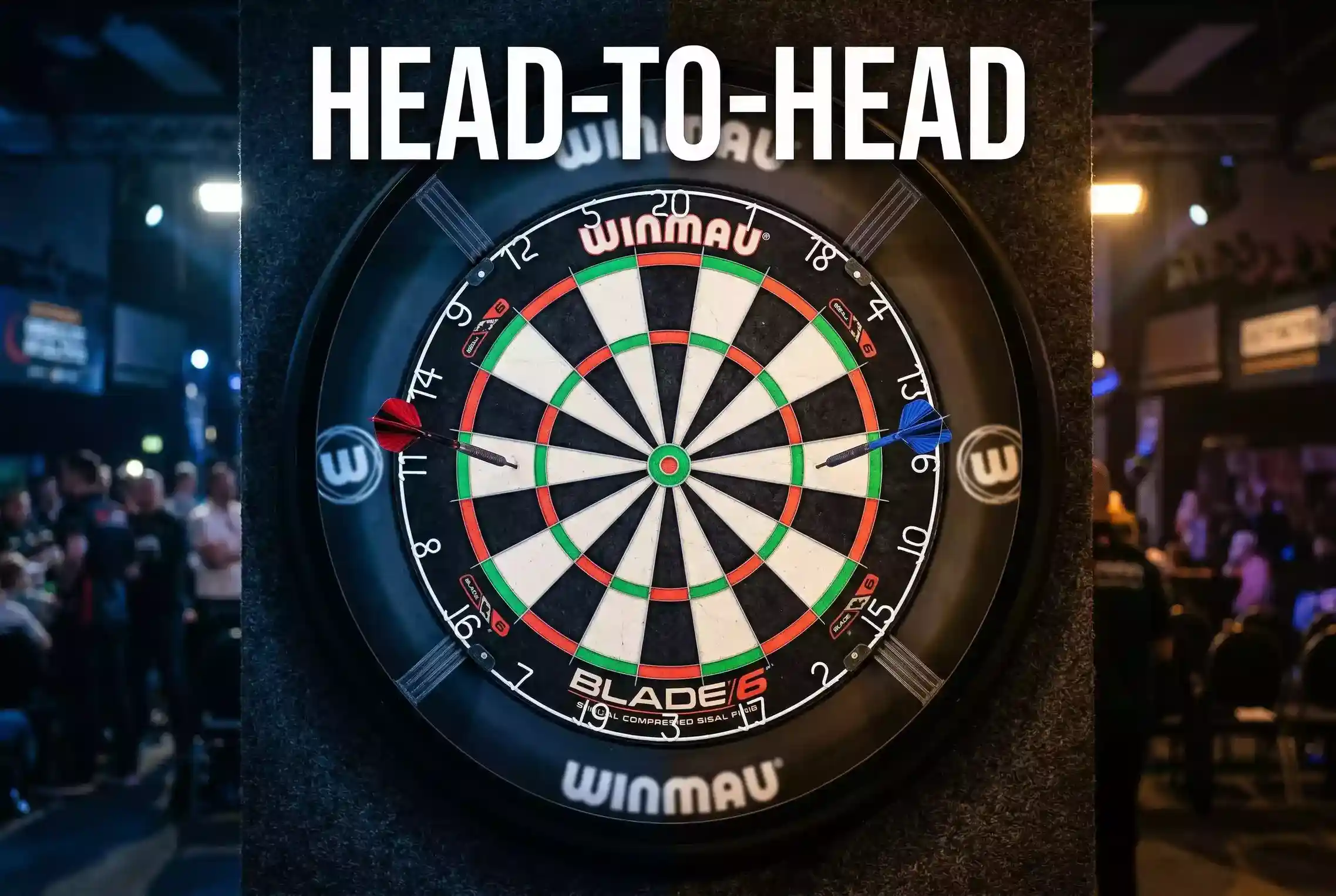 Head-to-Head-Statistik Darts-WM — zwei Dartpfeile gegenüber auf einem Dartboard