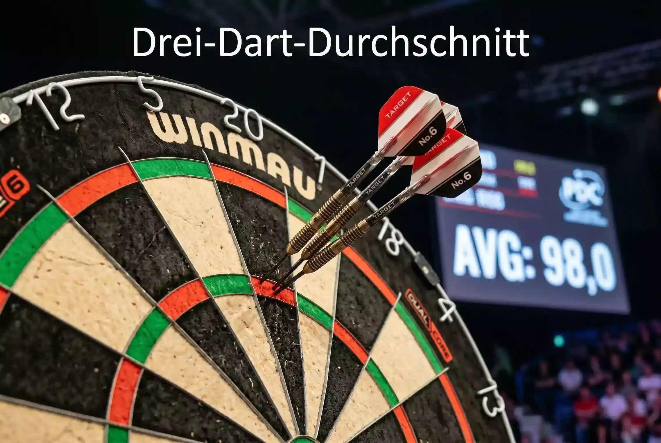 Three-Dart-Average — drei Darts gruppiert im Scoring-Bereich eines Dartboards